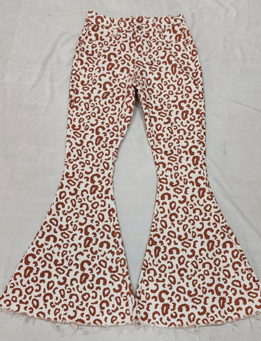 Adult Women Pink Leopard Denim Bell Pants Jeans Preorder
