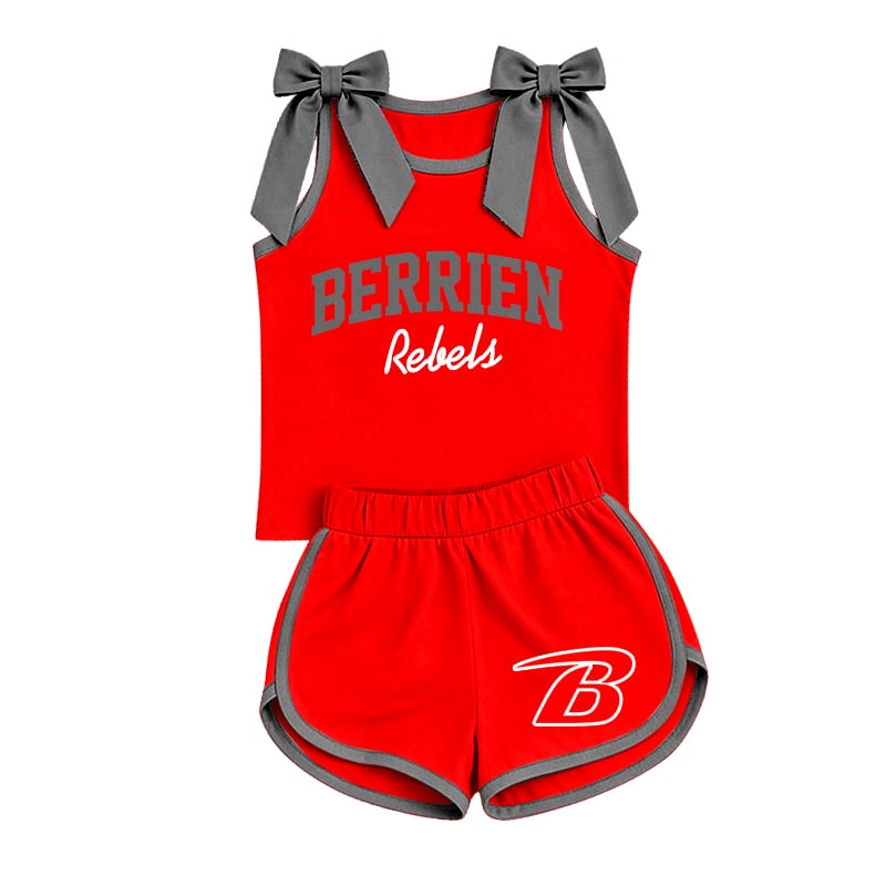 Preorder (moq 5)Berrien Rebels Baby Girls Red Grey Bows Top Shorts Team Clothes Sets