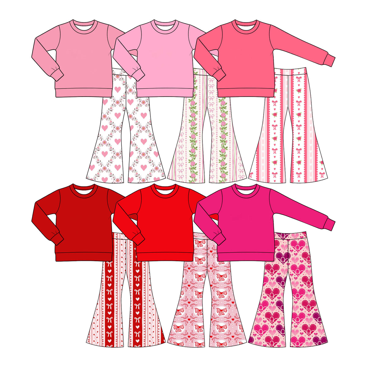 Preorder (moq 5) Baby Girl Clothes Heart Bow Vertical Striped Print Long Sleeve Flare Pant Set
