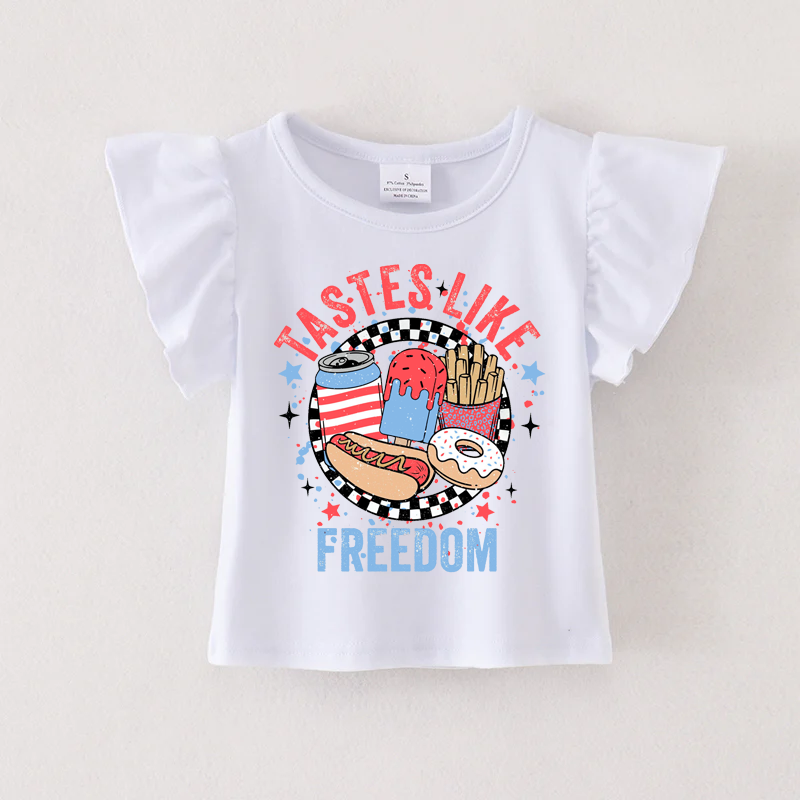Baby Girls Party USA 4th Of July Flutter Sleeve Tee Shirts Tops Preorder(moq 5)