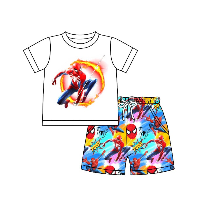 Baby Boys Spider Cartoon Short Sleeve Shirt Shorts Clothes Sets preorder(moq 5)