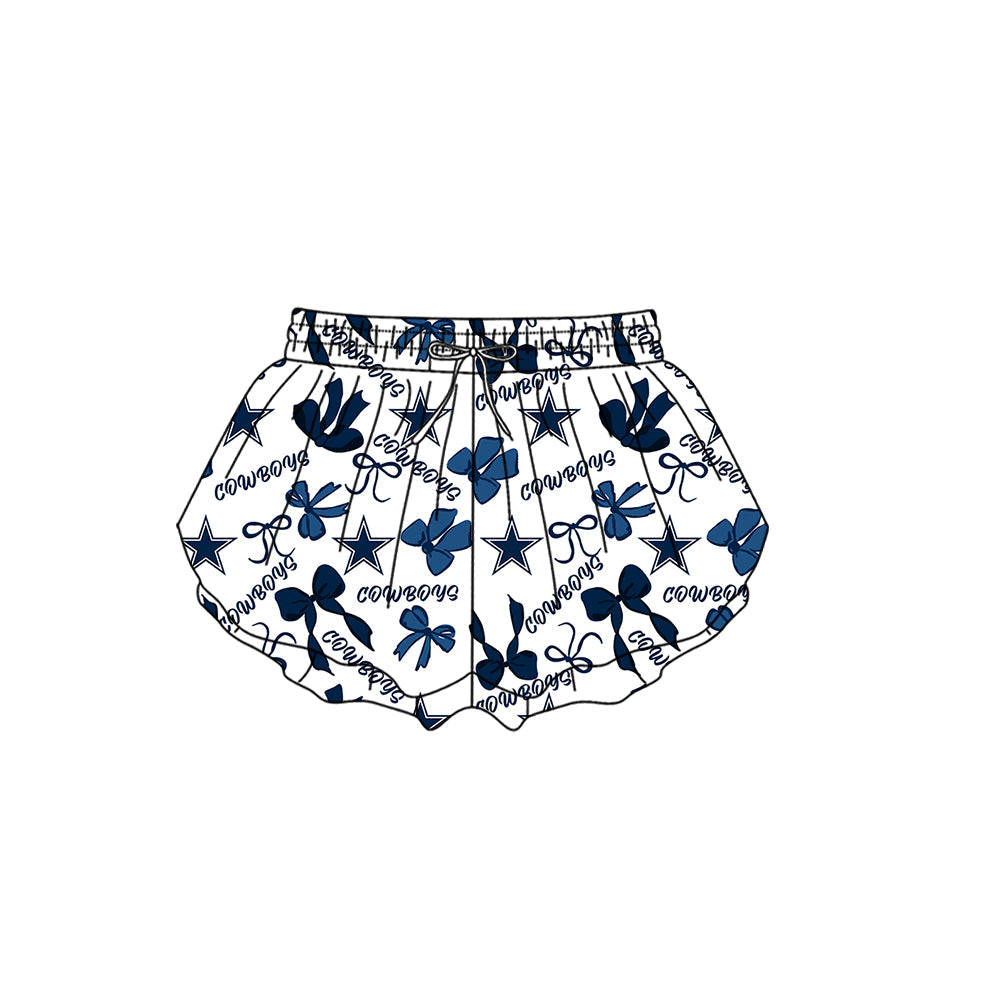 Preorder (moq 5)Baby Girls Cowboys Bows Team Ruffle Shorts Bottom