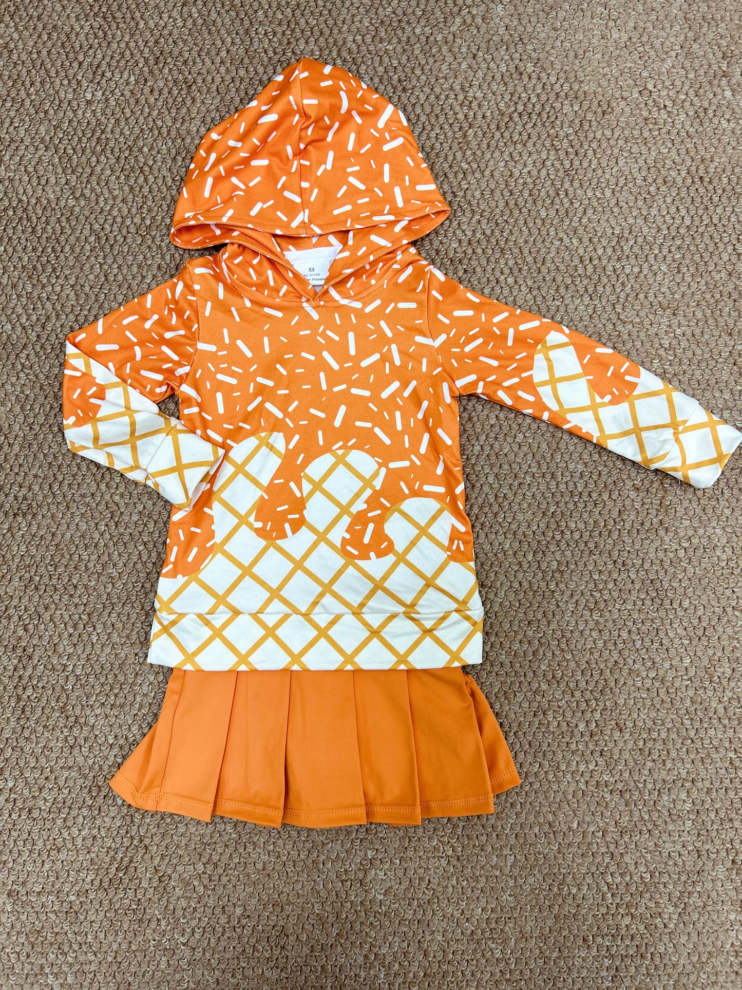Baby Girls Orange Drip Hoodie Top Yoga Skort Team Sets