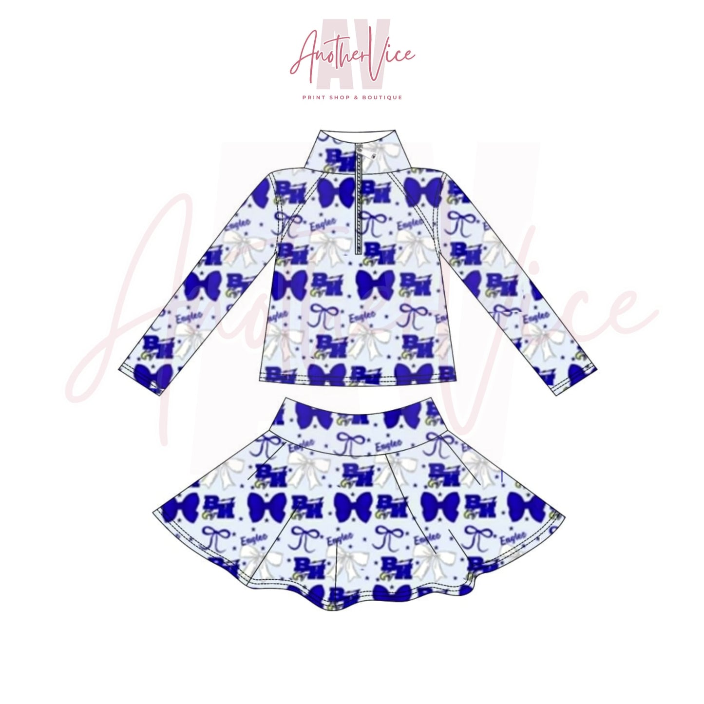 Preorder (moq 5)Baby Girls Bows BH Eagles Top Skirt Short Team Clothes Sets