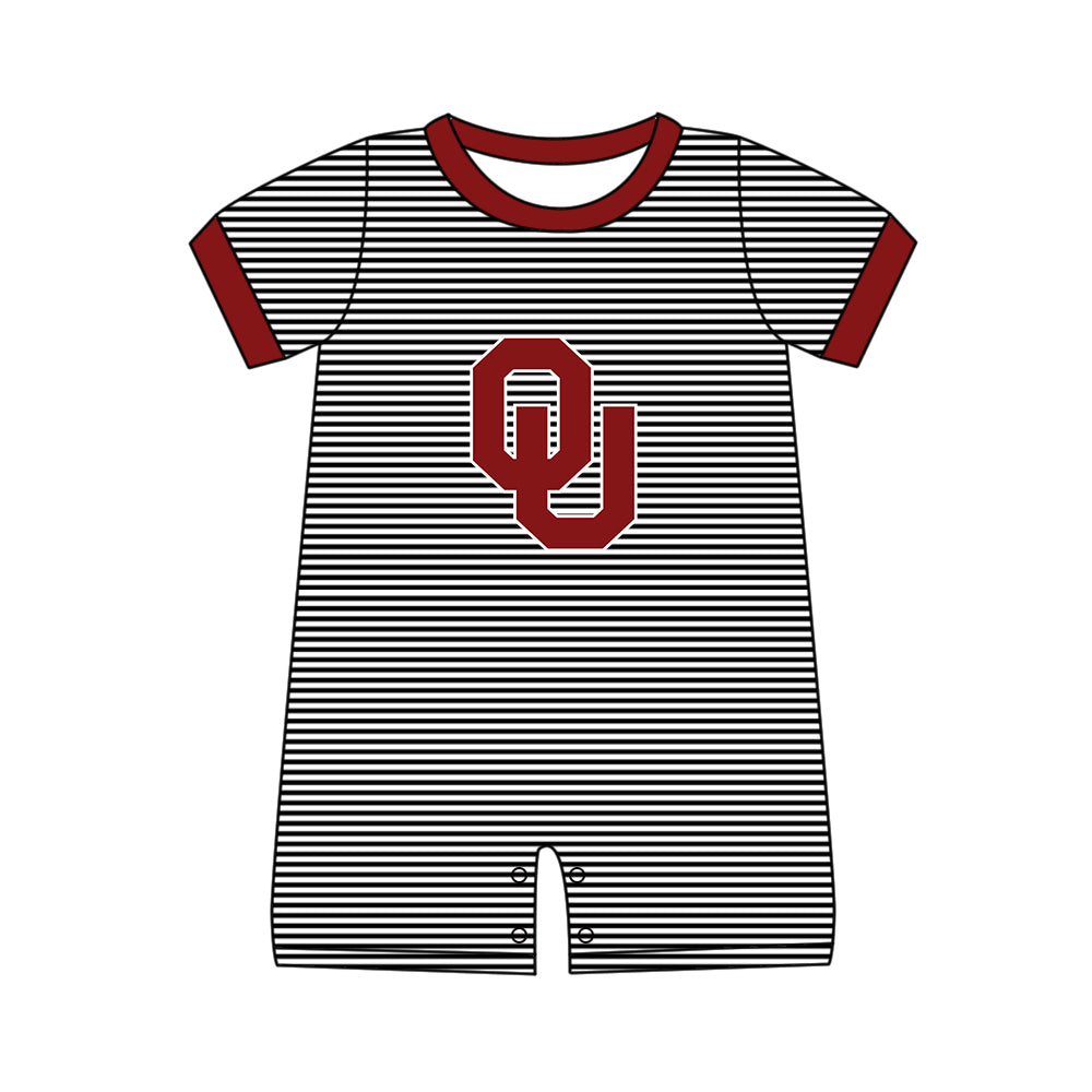 Preorder (moq 5)Baby Boys Short Sleeve Oklahoma Sooners Team Black Stripe Rompers