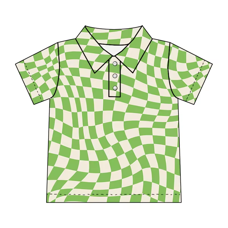 Baby Boys Green Chekered Short Sleeve Buttons Top Shirt Preorder(moq 5)