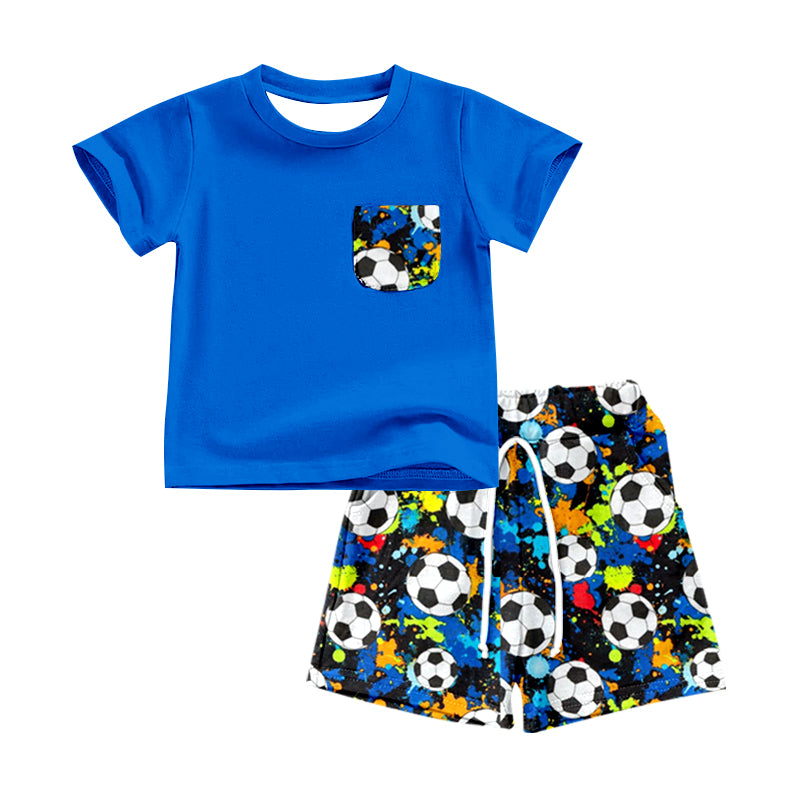 Baby Boys Football Blue Shirt Top Shorts Clothes Sets preorder(moq 5)