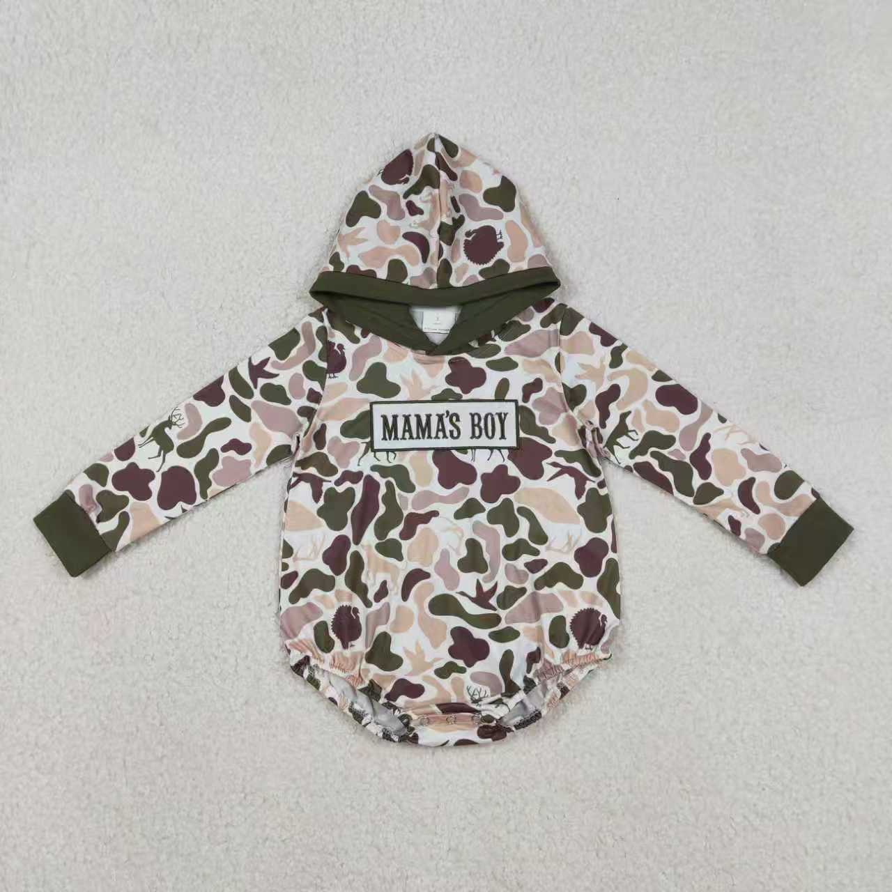 Sibling Baby Boys Embroidery Mama's Boy Dog Ducks Deer Camo Pockets Pant Clothes Sets Hoodie Romper
