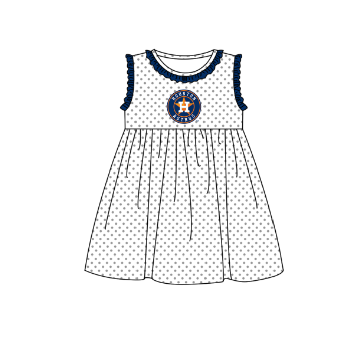 Preorder (moq 5)Baby Girls Sleeveless Polka Dots H Stars Team Knee Length Dresses