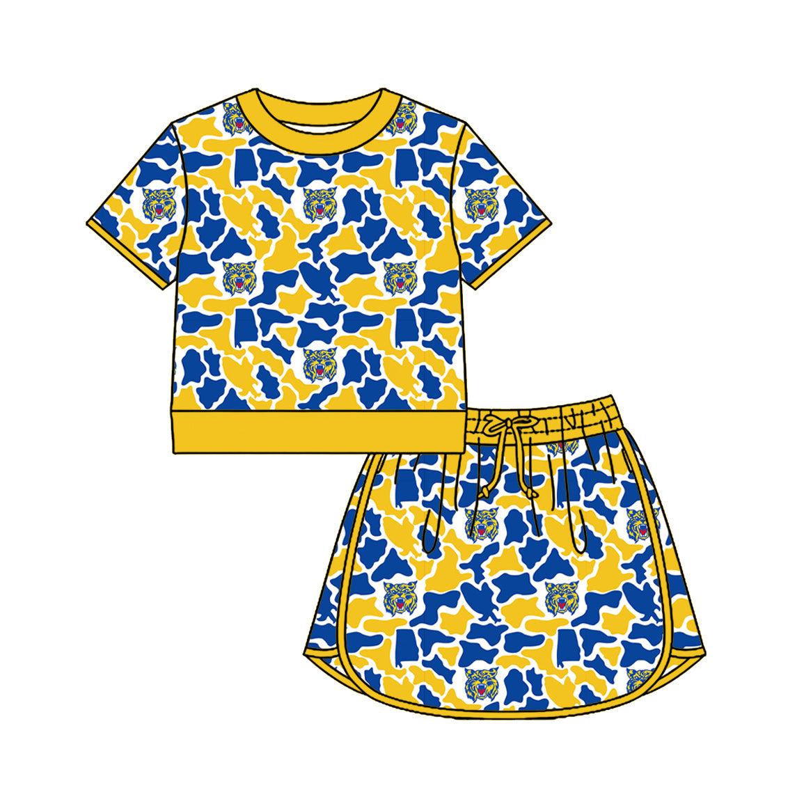 Preorder (moq 5)Baby Girls Colorful Camo Shirt Top Skirt Short Team Clothes Set