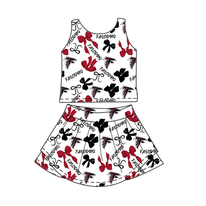 Preorder (moq 5)Baby Girls Sleeveless Bows Falcons Top Skirt Short Team Clothes Sets