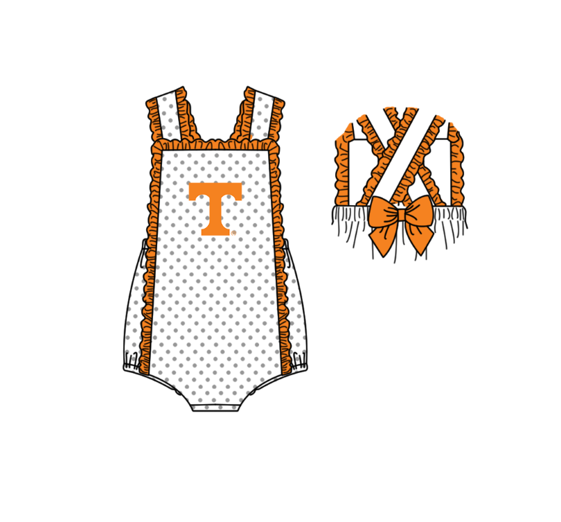 Preorder (moq 5)Baby Girls Strap T Polka Dots Back Bow Team Ruffle Rompers