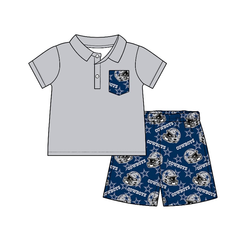 Preorder (moq 5)Baby Boys Grey Dallas Cowboys Team Pullover Shirt Shorts Clothes Sets