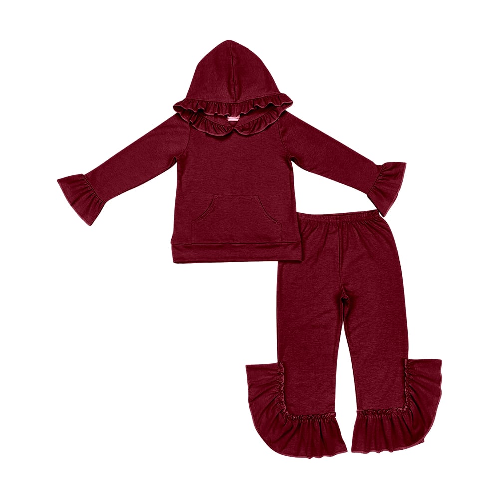 Preorder (moq 5)Baby Girls Wine Hooded Top Pants Outfits Clothes Sets
