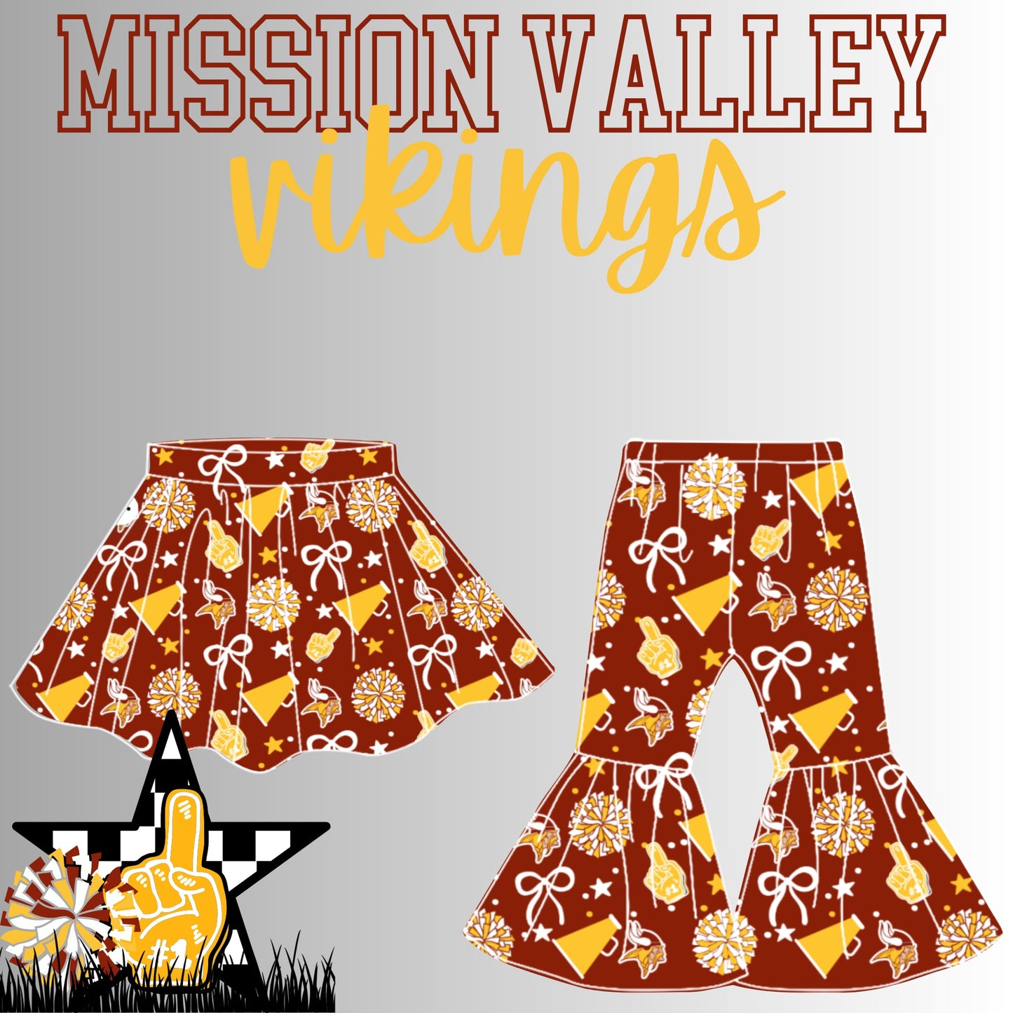 Preorder(moq 8 Each)Baby Girls Mission Valley Vikings Skorts and Pants Team