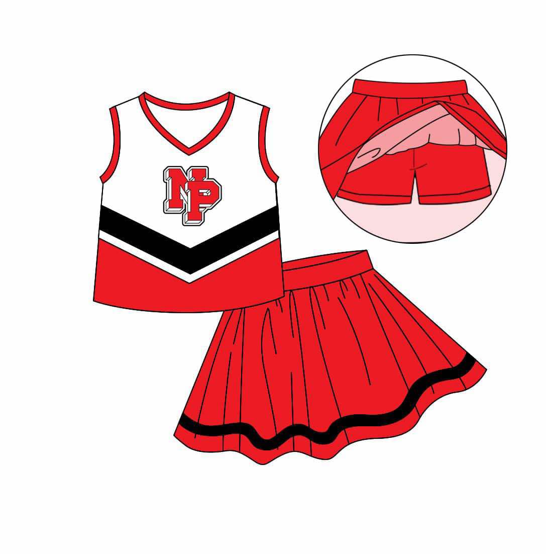 Preorder (moq 5)Baby Girls NP Cheer Team Top Skort Shorts Clothes Sets