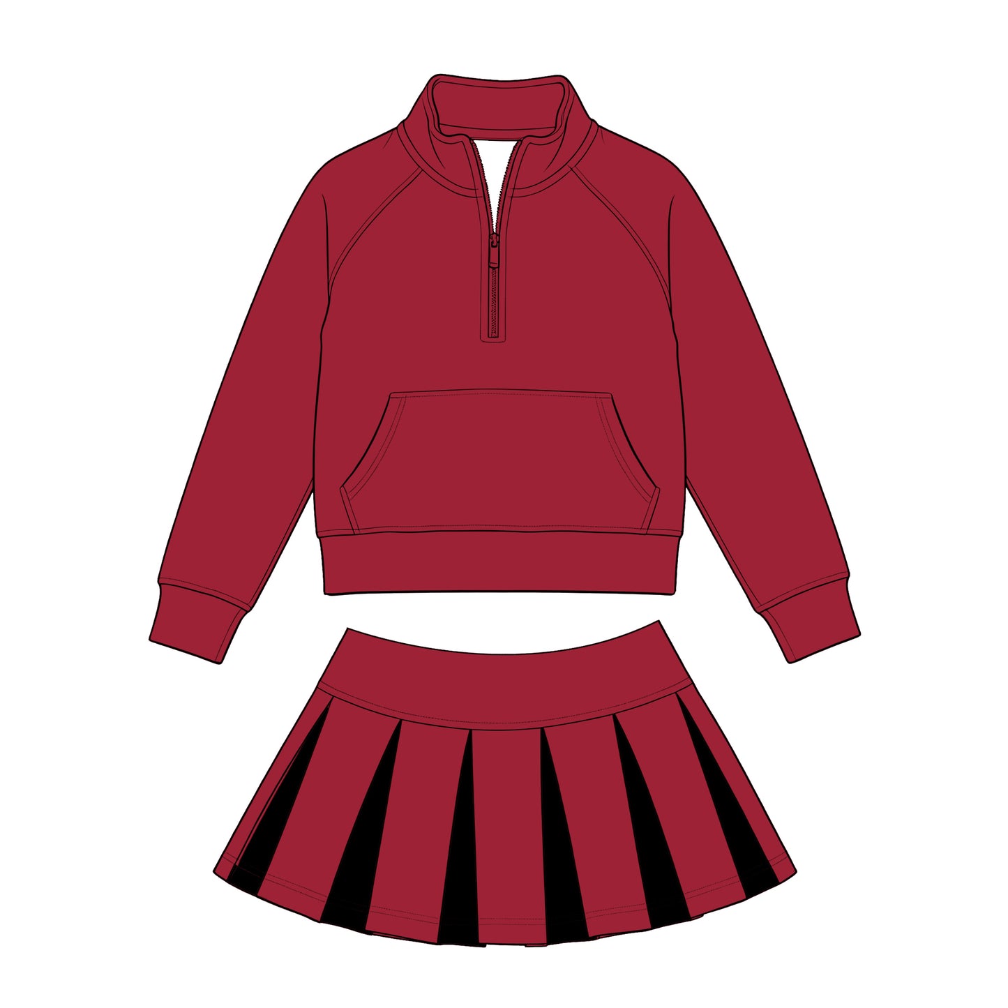 Preorder (moq 5)Baby Girls Zip Pocket Pullovers Maroon Black Skirt Short Clothes Set
