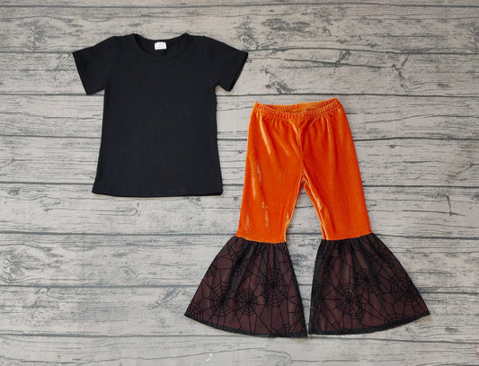 Baby Girls Halloween Shirt Spider Web Ruffle Pants Clothes Sets