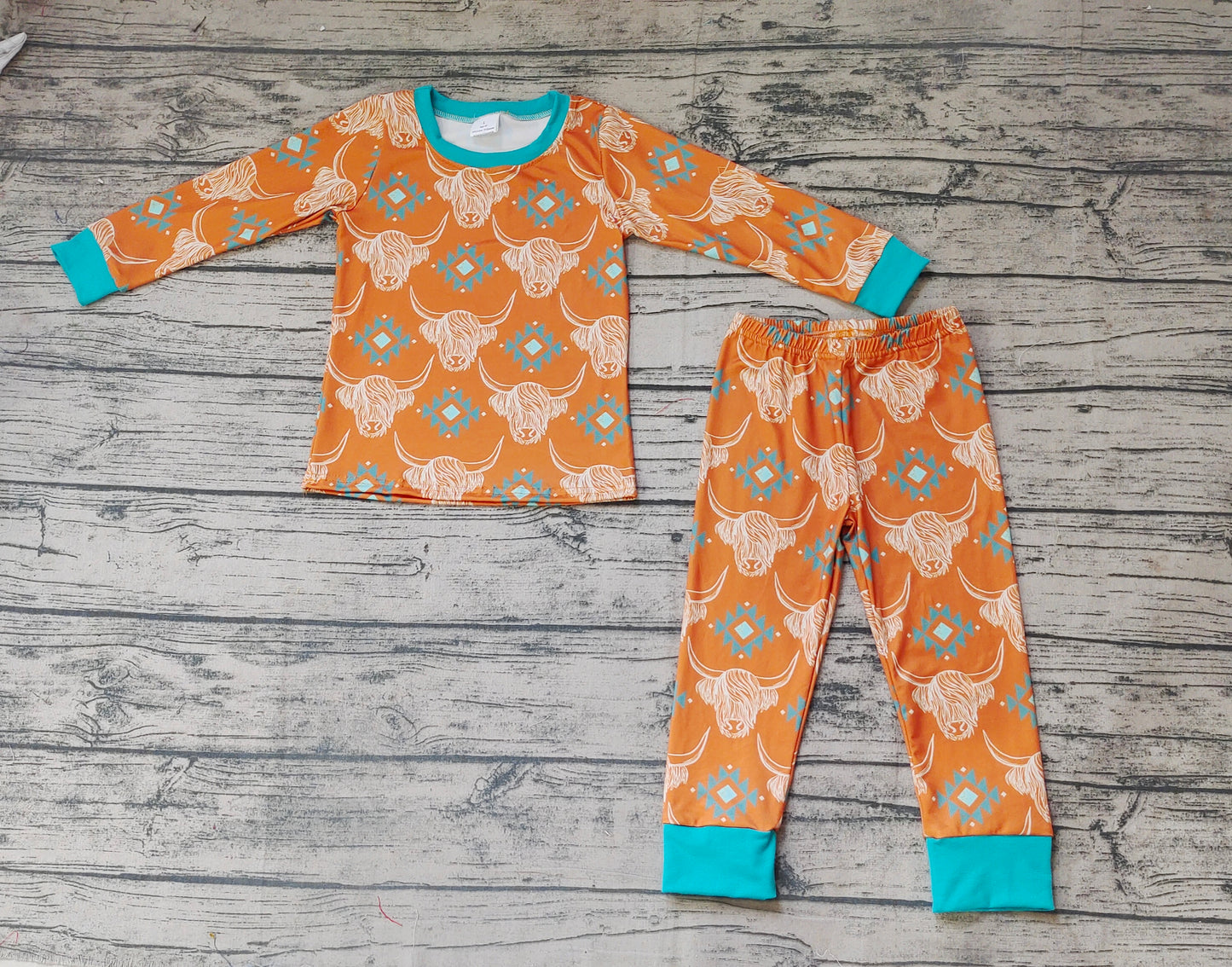 Baby Children Cow Skull Aztec Western Pajamas Clothes Sets