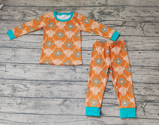 Baby Children Cow Skull Aztec Western Pajamas Clothes Sets