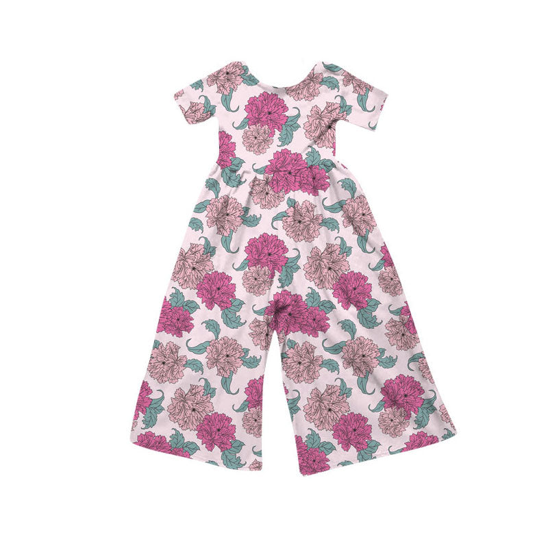 Preorder(moq 8)Baby Girls Pink Flowers Plaid Pant Jumpsuits