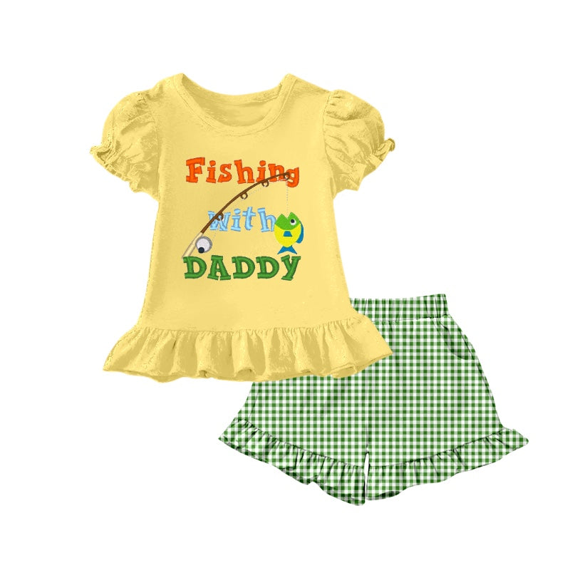 Baby Girls Summer Fishing with Daddy Top Shorts Clothes Sets Preorder(moq 5)