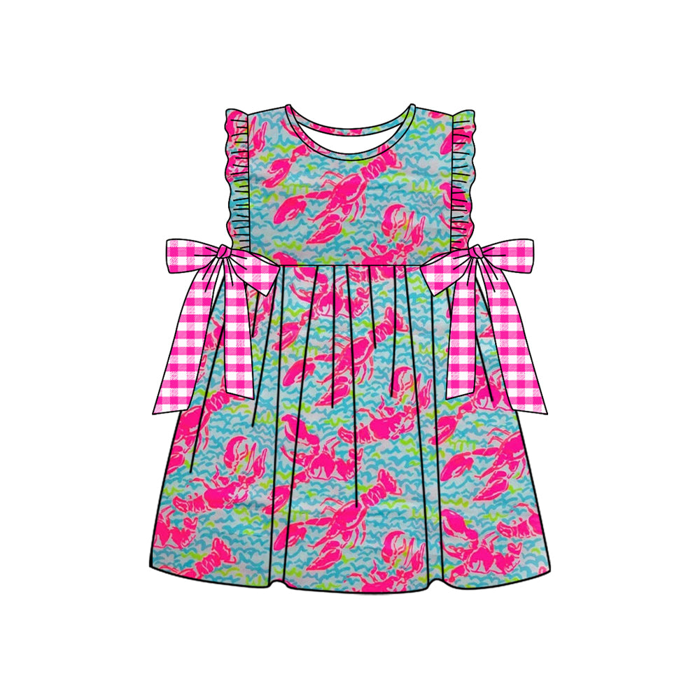 Preorder (moq 5)Baby Girls Crawfish Bow Knee Length Dresses