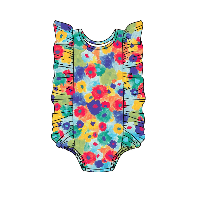 Baby Girls Ruffle Colorful Flowers One Piece Swimsuits preorder(moq 5)