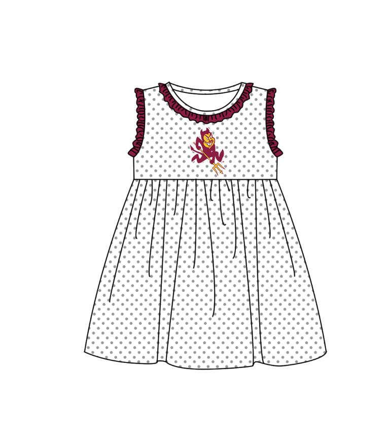 Preorder (moq 5)Baby Girls Sleeveless Arizona Polka Dots Team Knee Length Dresses