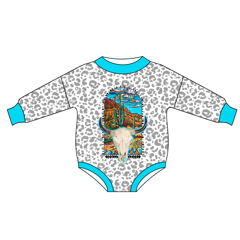 Western Leopard Baby Girls Cactus Cow Rompers preorder(moq 5)