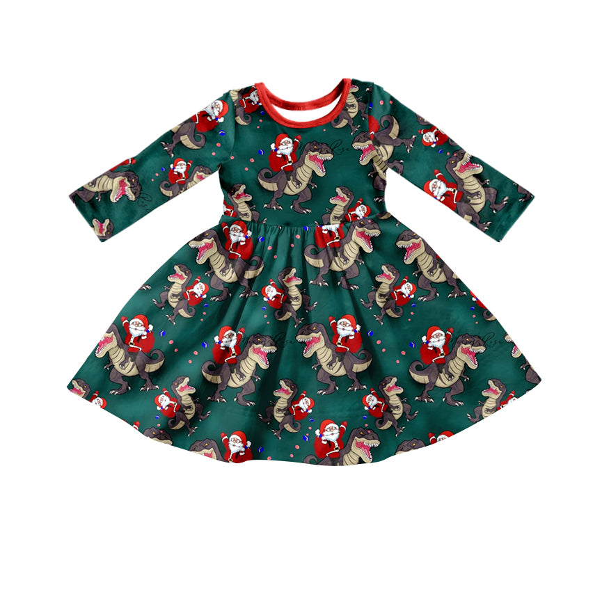 Baby Girls Dinosaur Santa Twirl Dresses preorder(moq 5)