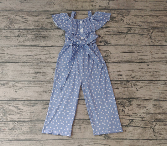 Baby Girls Blue Dots Ruffle Strap Jumpsuits