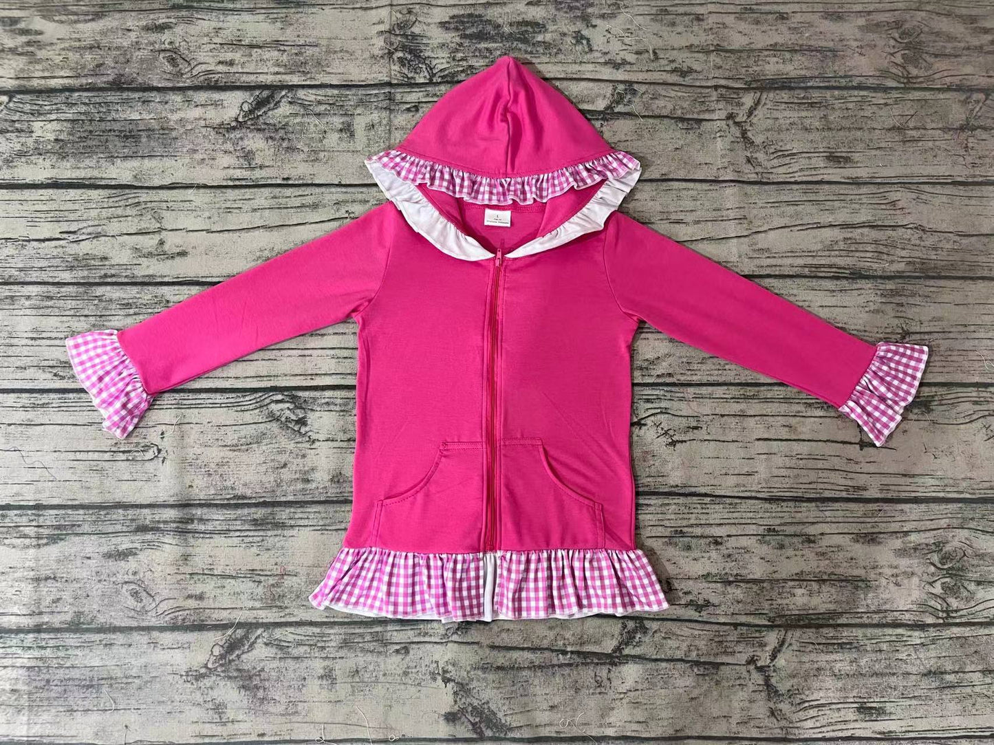 Baby Girls Pink Plaid Hotpink Hoodie Zip Cardigan Jackets Tops