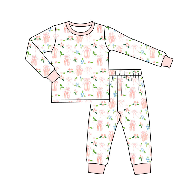 Preorder (moq 20)Baby Kids Bamboo Pink Bows Shoes Pajamas Sets