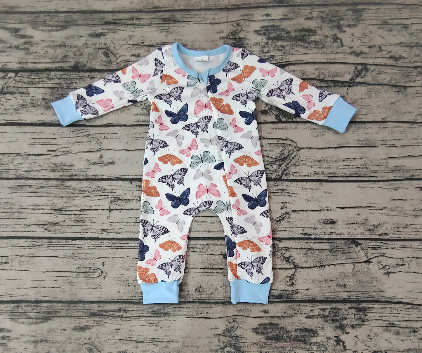 Baby Girls Blue Zip Butterfly Rompers