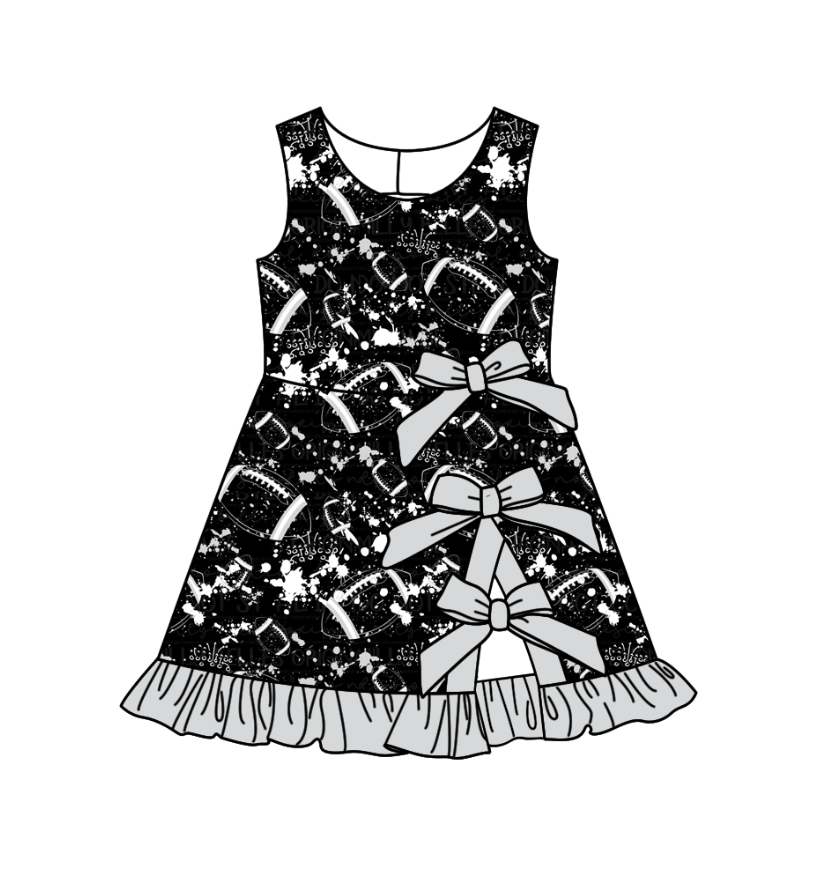 Preorder (moq 5)Baby Girls Tie-dye Footballs Print Team Bows Shorts Knee Length Dress