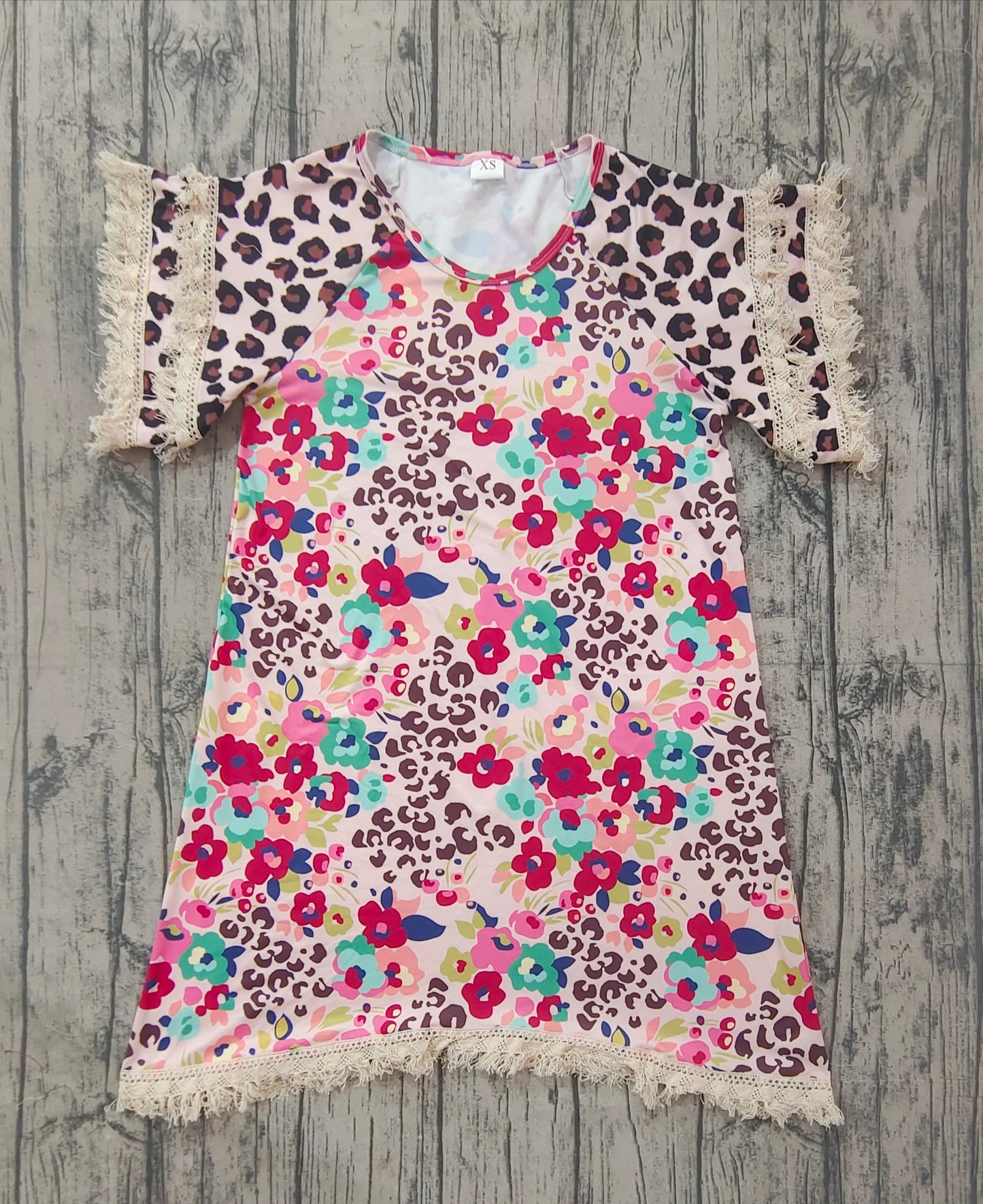 Women adult Western Floral Leopard Short Sleeve Tee shirts