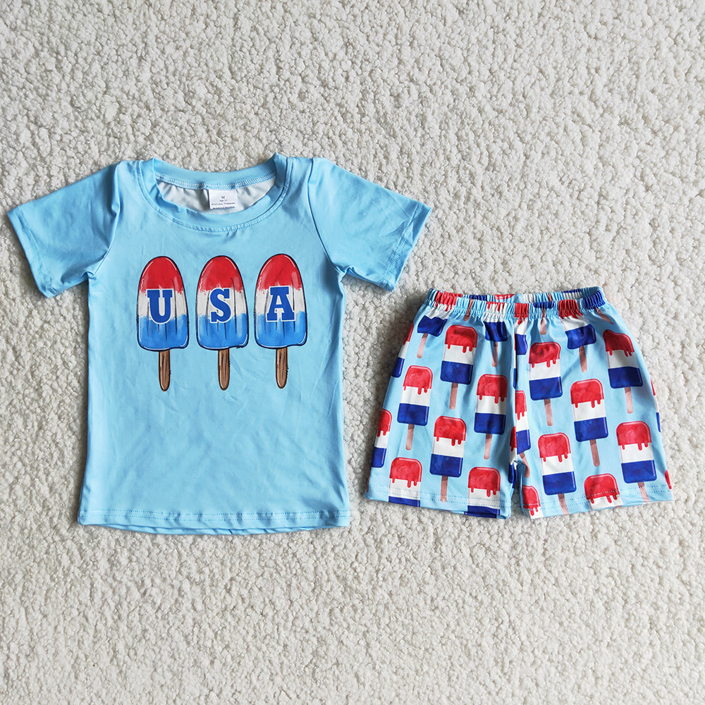4th of July Baby Girls Boys USA Sibling Popsicle Shorts Clothes Sets