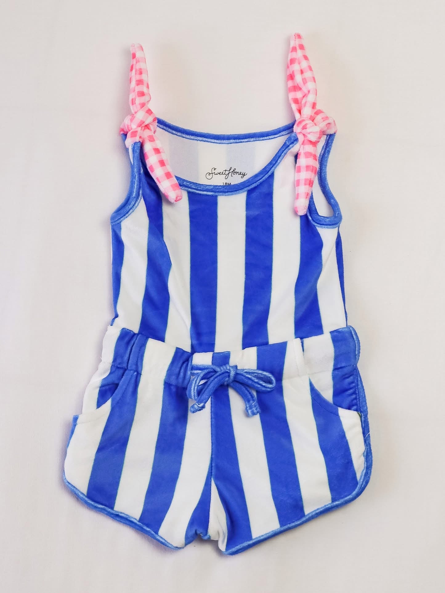 Preorder moq 5 Baby Girls Sleeveless Blue Stripes Top Pockets Shorts Set