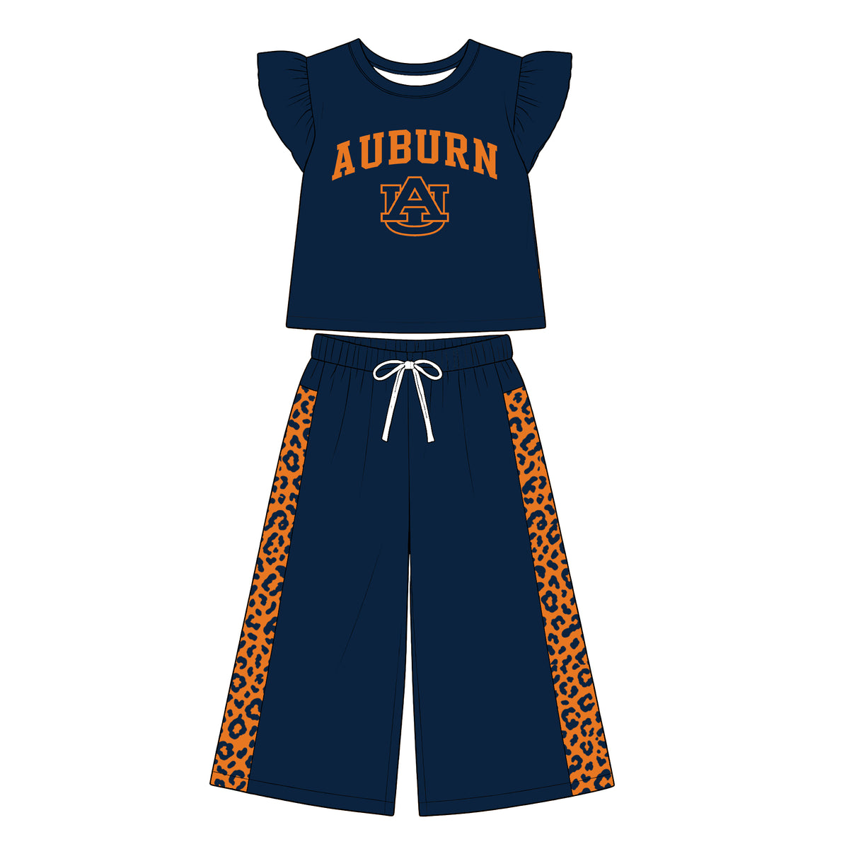 Preorder (moq 5)Baby Girls Flutter Sleeve Auburn Top Flare Pant Team Clothes Sets