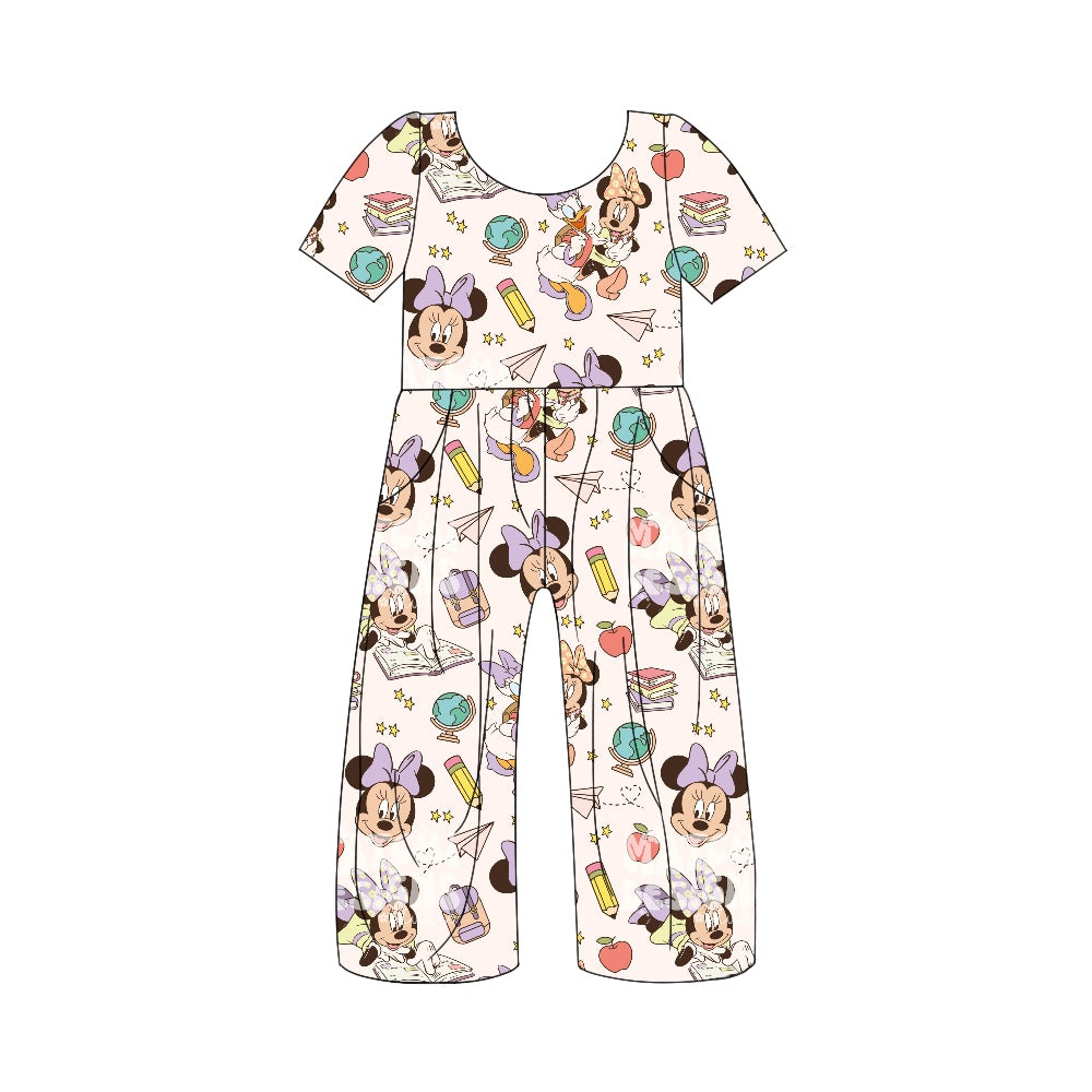 Baby Girls Cartoon Back To School Short Sleeve Pants Jumpsuits Preorder