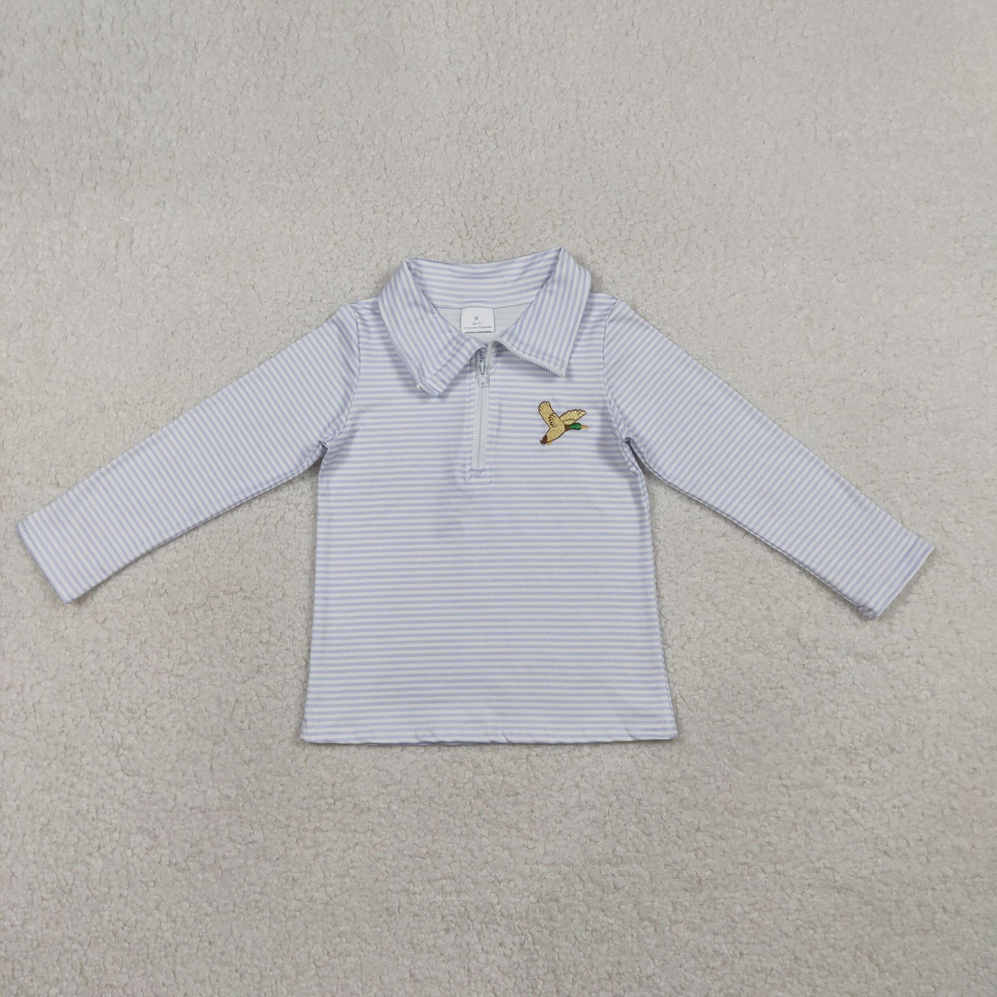 Embroidery Ducks Baby Boys Grey Stripe Hunting Zip Pullovers Top