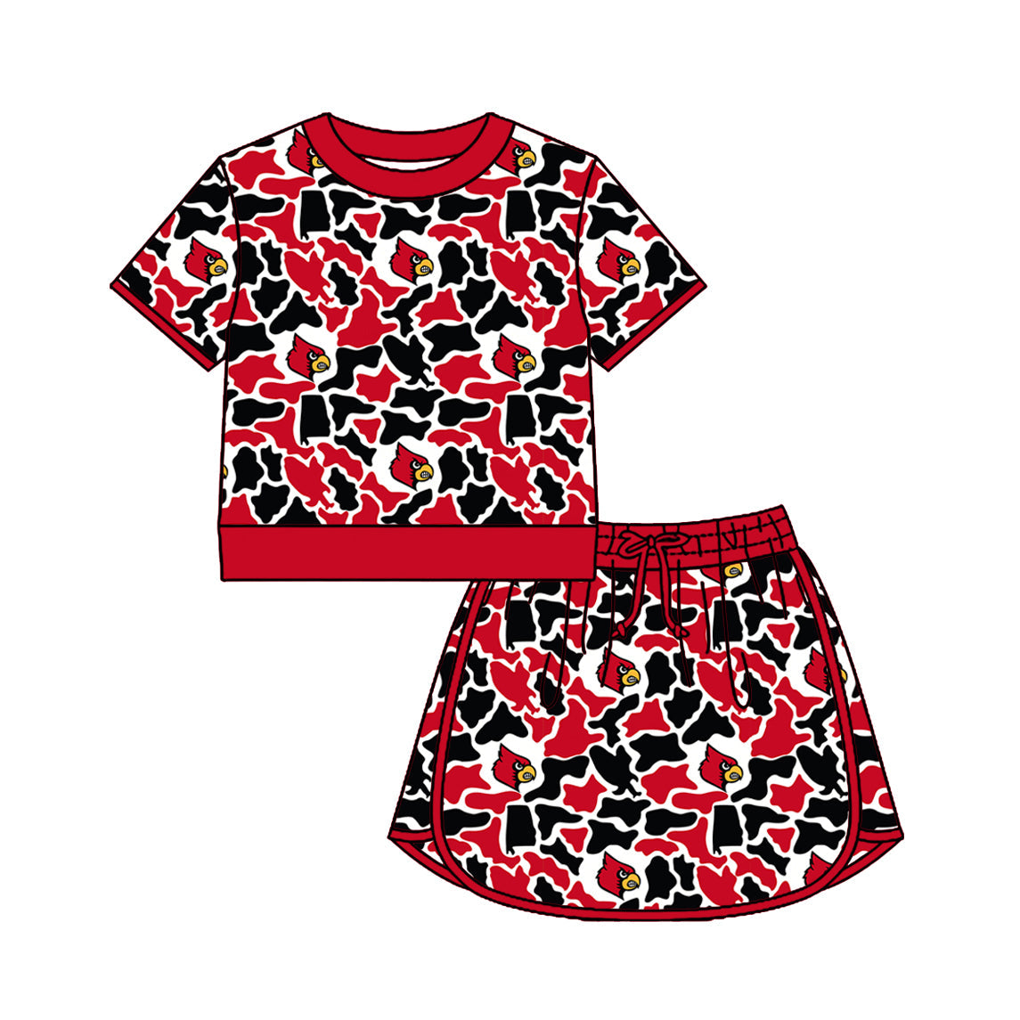 Preorder (moq 5)Baby Girls Colorful Camo Shirt Top Skirt Short Team Clothes Set