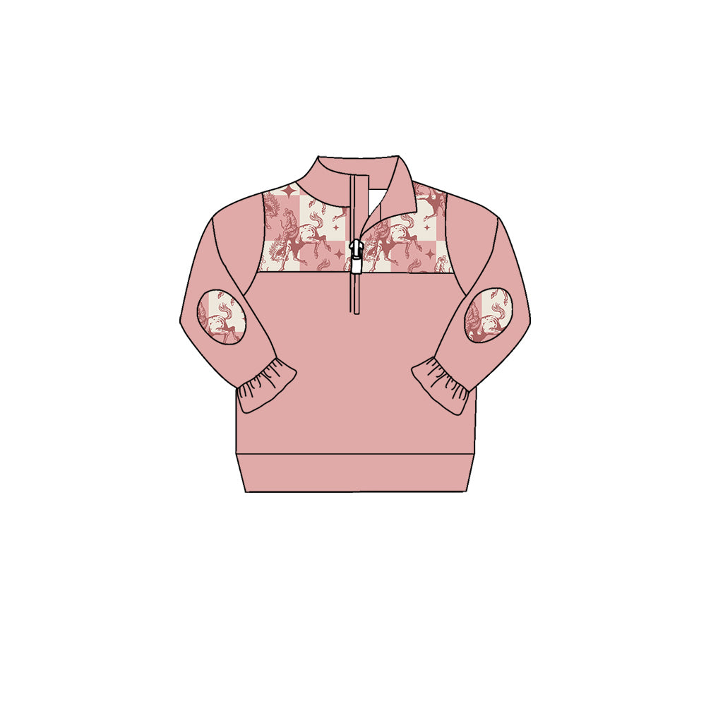 Baby Girls Western Rodeo Ruffle Long Sleeve Pullovers Tee Shirts Tops Preorder(moq 5)