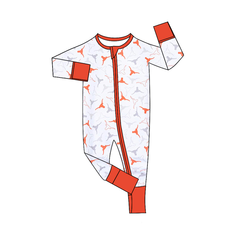 Baby Infant Texas Cows Long Sleeve Zip Rompers preorder(moq 5)