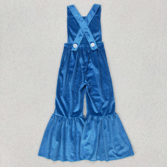 Baby Girls Straps Blue Dog Velvet Jumpsuits