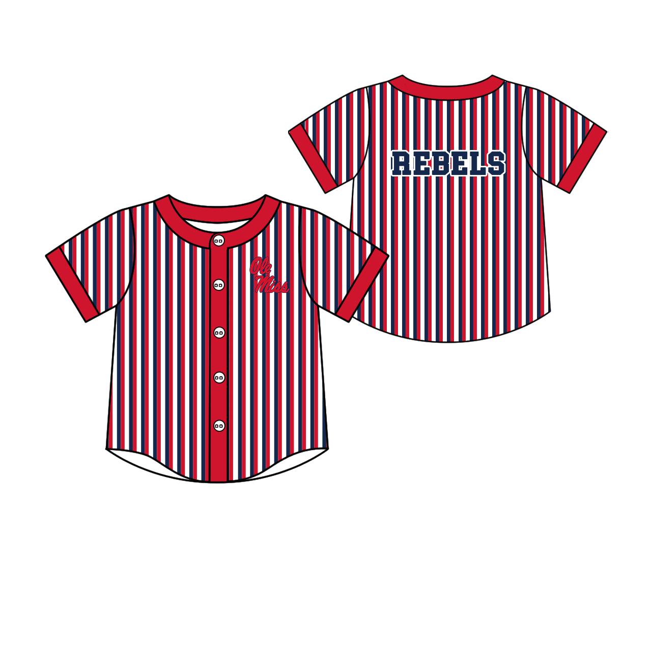 Preorder (moq 5)Baby Boys Short Sleeve Ole Miss Rebels Stripe Team Button T-shirts Top