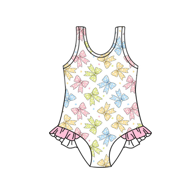 Preorder (moq 5)Baby Girls Colorful Bows Ruffles One Piece Swimsuits