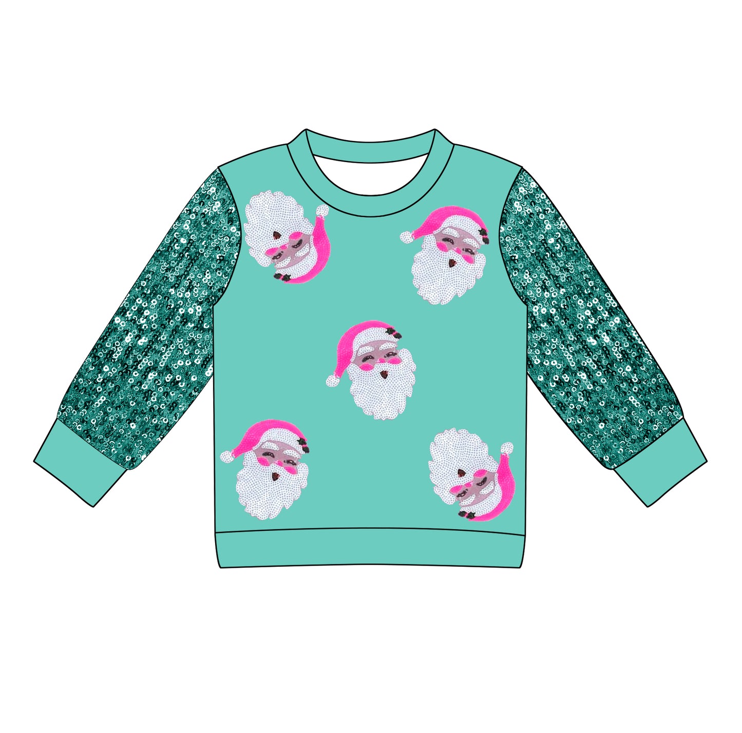 Preorder (moq 5)Baby Girls Green Long Sleeves Santa Tee Shirts Top