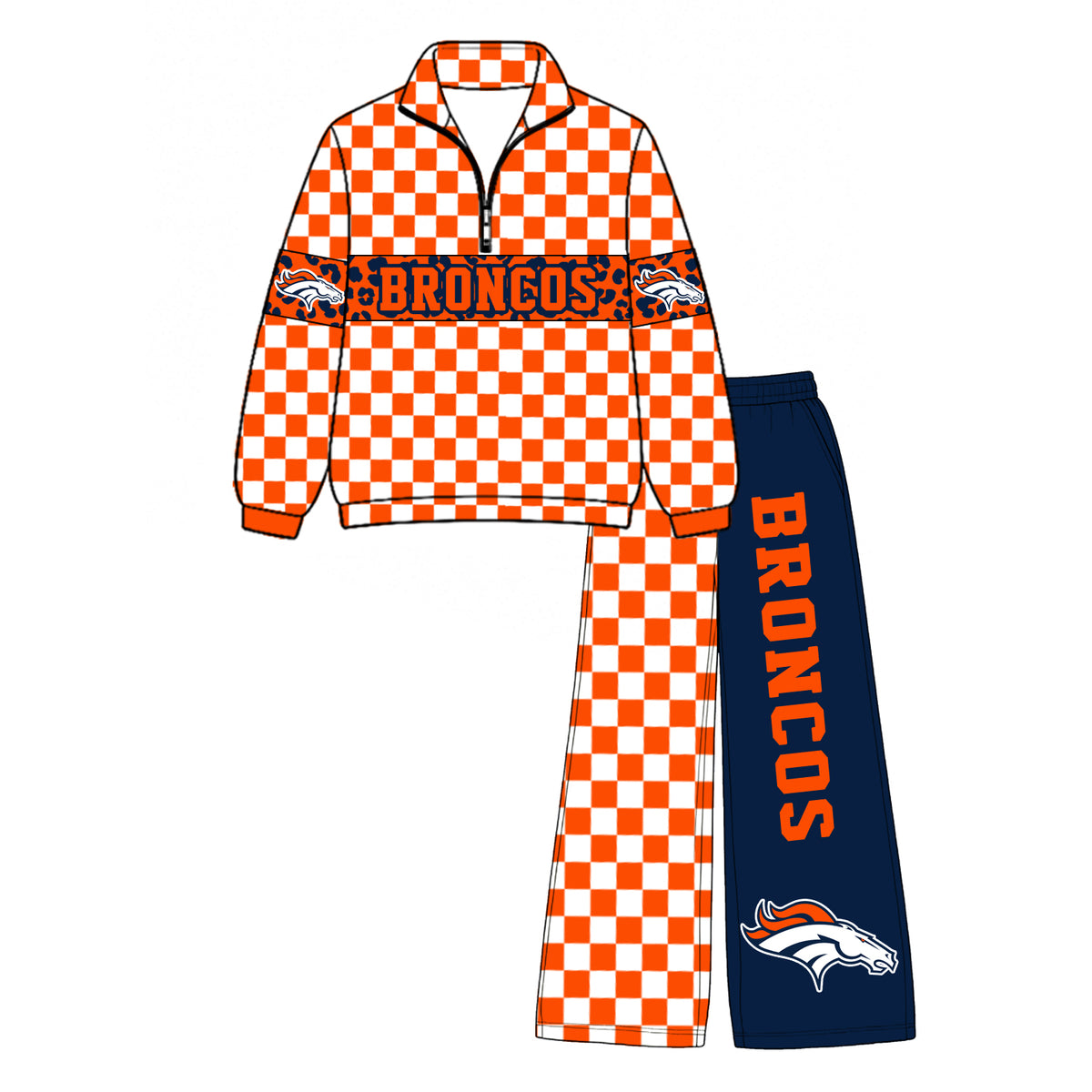 Preorder (moq 5) Baby Girl Clothes Broncos Orange Long Sleeve Zip Jacket Pant Set